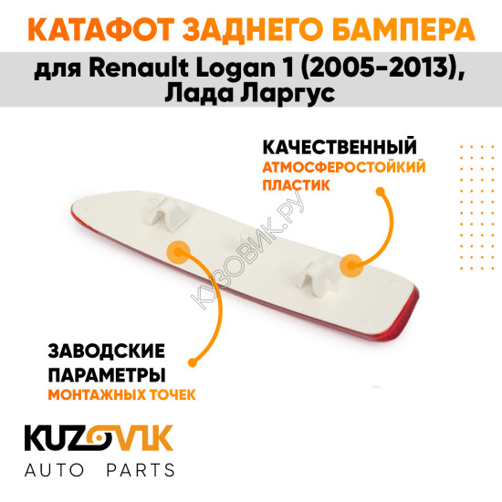 Катафот отражатель заднего бампера правый Renault Logan 1 (2005-2013) Лада Ларгус KUZOVIK