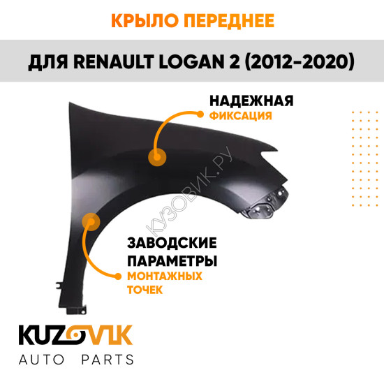 Крыло переднее правое без отверстия Renault Logan 2 (2014-2020) KUZOVIK Крыло переднее правое без отверстия Renault Logan 2 (2014-2020) KUZOVIK